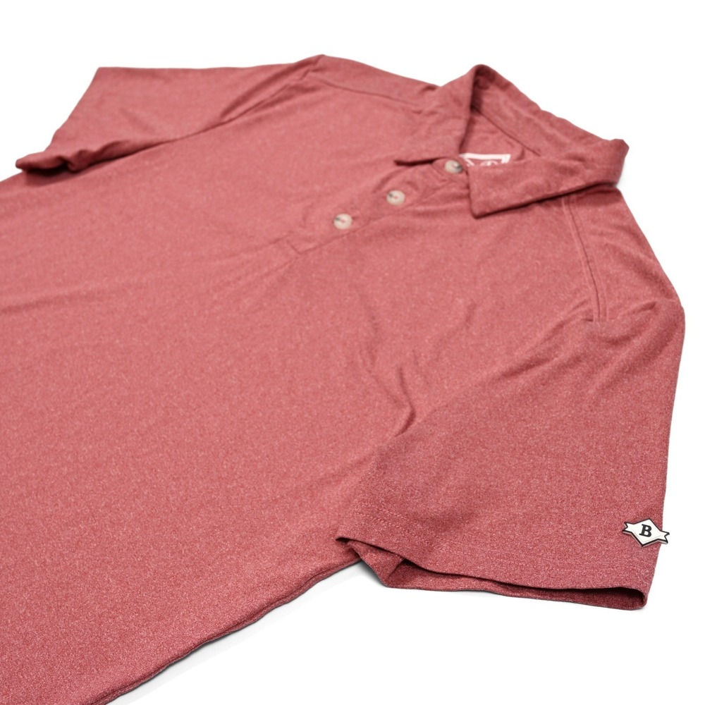 Burlebo Men's Medium Red Heathered Performance‎ Short Sleeve Polo Shirt Golf